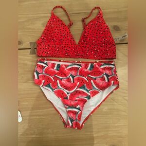 Womens Red Watermelon Print Swim Set